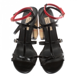 Pre Owned Burberry Black/Red Leather Anthea Strappy Sandals Size 40