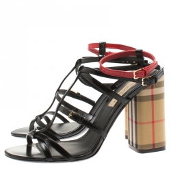 Pre Owned Burberry Black/Red Leather Anthea Strappy Sandals Size 40