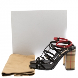 Pre Owned Burberry Black/Red Leather Anthea Strappy Sandals Size 40