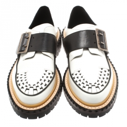 Burberry Monochrome Leather Mason Buckle Strap Platform Creepers Size 41