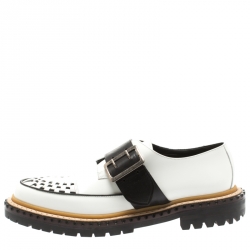 Burberry Monochrome Leather Mason Buckle Strap Platform Creepers Size 41