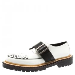 Burberry Monochrome Leather Mason Buckle Strap Platform Creepers Size 41