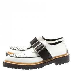Burberry Monochrome Leather Mason Buckle Strap Platform Creepers Size 41