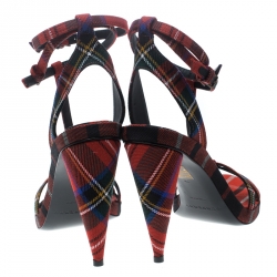 Burberry Red Checkered Wool Hans T Strap Sandals Size 37
