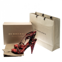 Burberry Red Checkered Wool Hans T Strap Sandals Size 37