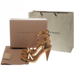 Pre Owned Burberry Metallic Gold Leather Hans T Strap Sandals Size 39.5