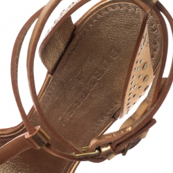 Pre Owned Burberry Metallic Gold Leather Hans T Strap Sandals Size 39.5