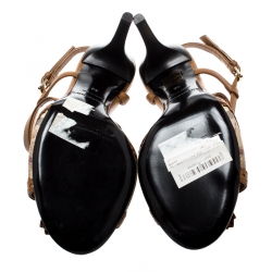 Pre Owned صندل بربري سيور متعاكسة تفاصيل شراشيب  جلد وكانفاس كاروهات هايماركت بني/ بيج مقاس 36