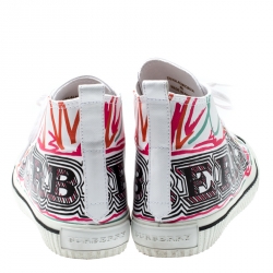 Pre Owned Burberry White Canvas Kingly Mark Print High Top Sneakers Size 40