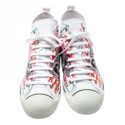 Pre Owned Burberry White Canvas Kingly Mark Print High Top Sneakers Size 40