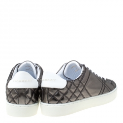 Pre Owned Burberry Metallic Gunmetal Quilted Leather Westford Low Top Sneakers Size 39