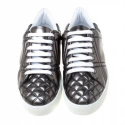Pre Owned Burberry Metallic Gunmetal Quilted Leather Westford Low Top Sneakers Size 39