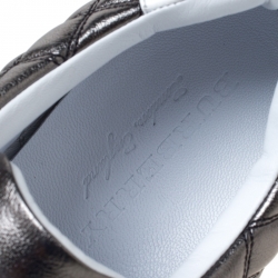 Pre Owned Burberry Metallic Gunmetal Quilted Leather Westford Low Top Sneakers Size 39