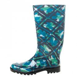 Pre Owned Burberry Multicolor Floral Geometric Rubber Carleton Rain Boots Size 39