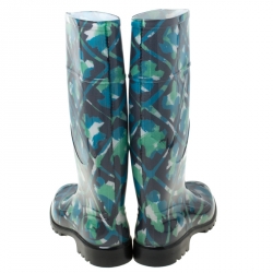Pre Owned Burberry Multicolor Floral Geometric Rubber Carleton Rain Boots Size 39