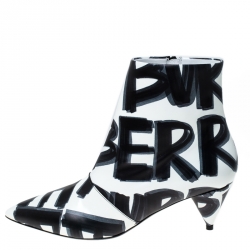 Pre Owned Burberry White/Black Leather Wilsbeck Ankle Boots Size 39.5
