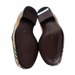 Pre Owned Burberry Green Leather And Beige Check Canvas Moorley Loafers Size 36.5