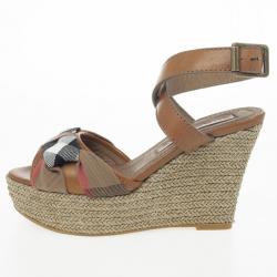 Burberry Washed Housecheck Donegall Wedge Sandals Size 37