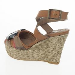 Burberry Washed Housecheck Donegall Wedge Sandals Size 37