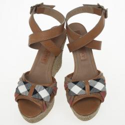 Burberry Washed Housecheck Donegall Wedge Sandals Size 37