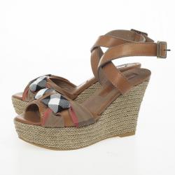 Burberry Washed Housecheck Donegall Wedge Sandals Size 37