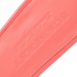 Pre Owned Burberry Coral Orange Patent Leather Coleford Flat Slides Size 37.5