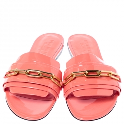 Pre Owned Burberry Pink Patent Leather Coleford Slide Sandals Size 39