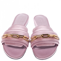 Pre Owned Burberry Pink Satin Coleford Flat Slides Size 36.5