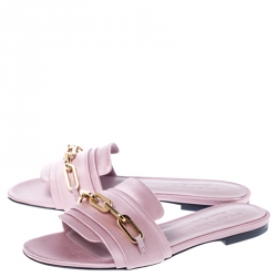Pre Owned Burberry Pink Satin Coleford Flat Slides Size 36.5