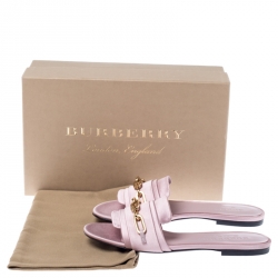 Pre Owned Burberry Pink Satin Coleford Flat Slides Size 36.5