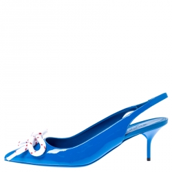 Pre Owned Burberry Blue Patent Leather Fink Slingback Sandals Size 41