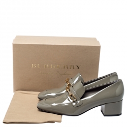 Pre Owned Burberry Taupe Patent Leather Chillcot Loafer Pumps Size 39.5