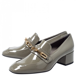 Pre Owned Burberry Taupe Patent Leather Chillcot Loafer Pumps Size 39.5