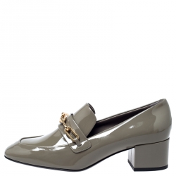 Pre Owned Burberry Taupe Patent Leather Chillcot Loafer Pumps Size 39.5