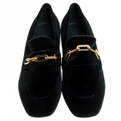 Burberry Green Velvet Chillcot Chain Detail Slip On Loafers Size 41