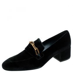 Burberry Green Velvet Chillcot Chain Detail Slip On Loafers Size 41