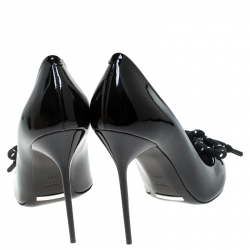 Pre Owned Burberry Black Patent Leather Finsbury Bow Pointed Toe Pumps Size 38.5