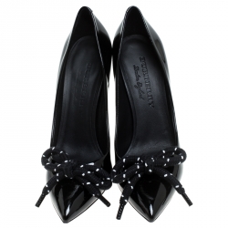 Pre Owned Burberry Black Patent Leather Finsbury Bow Pointed Toe Pumps Size 38.5