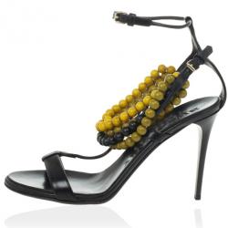 مملوكة مسبقًا Burberry Prorsum Black T Strap Beaded Sandals Size 39