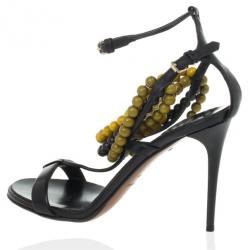 مملوكة مسبقًا Burberry Prorsum Black T Strap Beaded Sandals Size 39