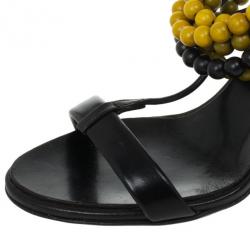 مملوكة مسبقًا Burberry Prorsum Black T Strap Beaded Sandals Size 39