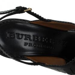 مملوكة مسبقًا Burberry Prorsum Black Leather Fringe Platform Sandals Size 37