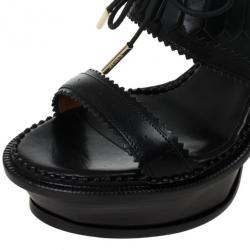مملوكة مسبقًا Burberry Prorsum Black Leather Fringe Platform Sandals Size 37