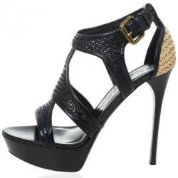 Pre Owned Burberry Prorsum Raffia &amp; Patent Leather Platform Sandals Size 39