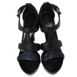 Pre Owned Burberry Prorsum Raffia &amp; Patent Leather Platform Sandals Size 39