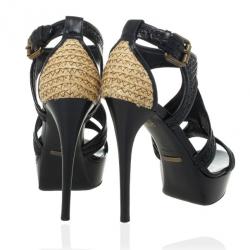Pre Owned Burberry Prorsum Raffia &amp; Patent Leather Platform Sandals Size 39