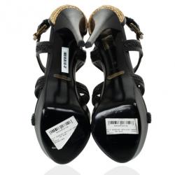 Pre Owned Burberry Prorsum Raffia &amp; Patent Leather Platform Sandals Size 39