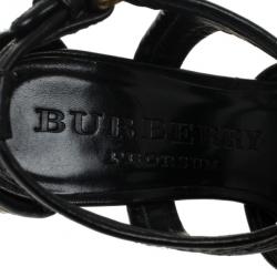 Pre Owned Burberry Prorsum Raffia &amp; Patent Leather Platform Sandals Size 39