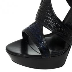 Pre Owned Burberry Prorsum Raffia &amp; Patent Leather Platform Sandals Size 39