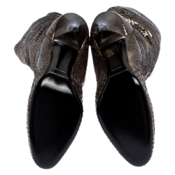 مملوكة مسبقًا حذاء بوت كاحل بربري مقدمة مفتوحة جلد ثعبان أسود مقاس 35.5